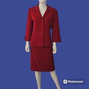 LE SUIT Red Below Knee Three Quarter Sleeve Valentine's Coquette Skirt Set
